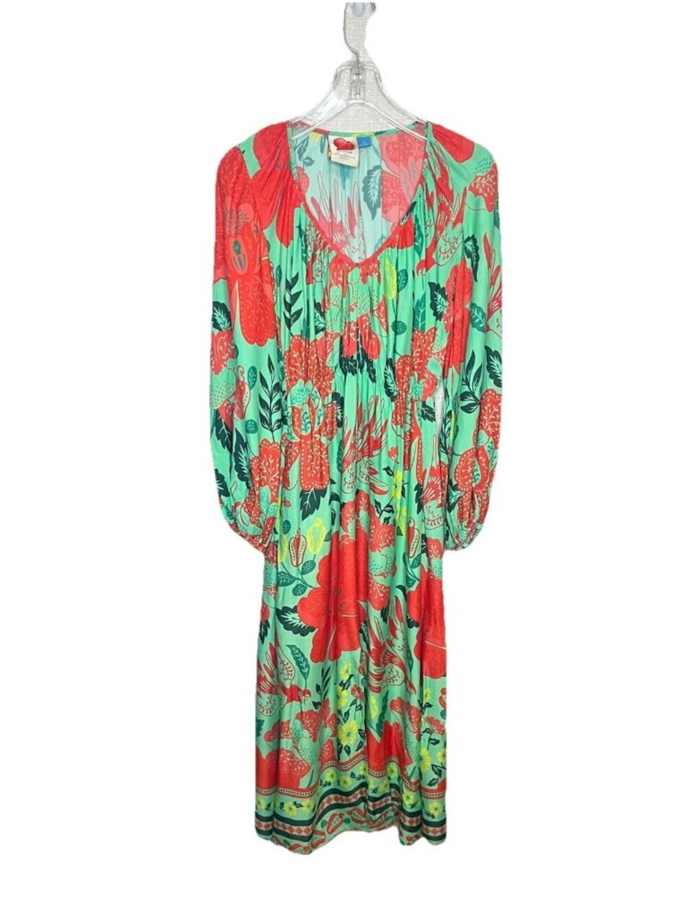 Farm Rio x Anthropologie Floral Poppy Maxi Dress XS Green Red Viscose Boho
